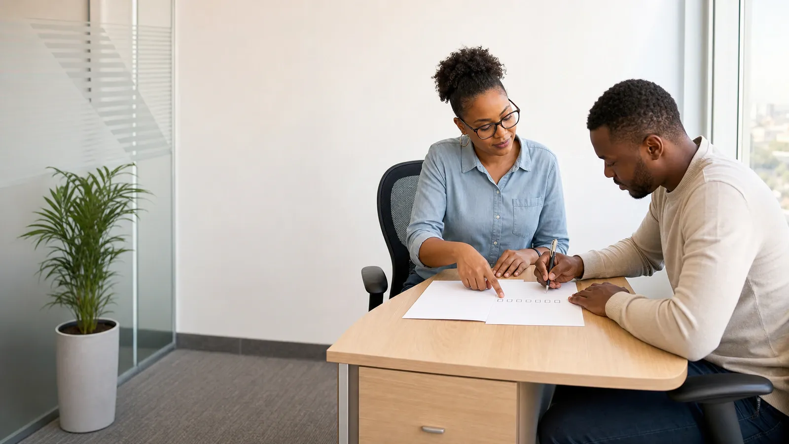 Homeowner reviewing platform terms with a support adviser