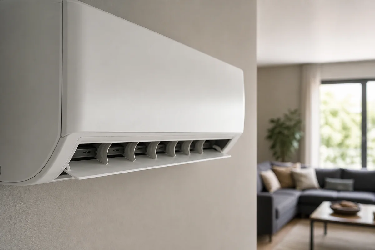Clean directional louvres angled to send conditioned air across a lounge