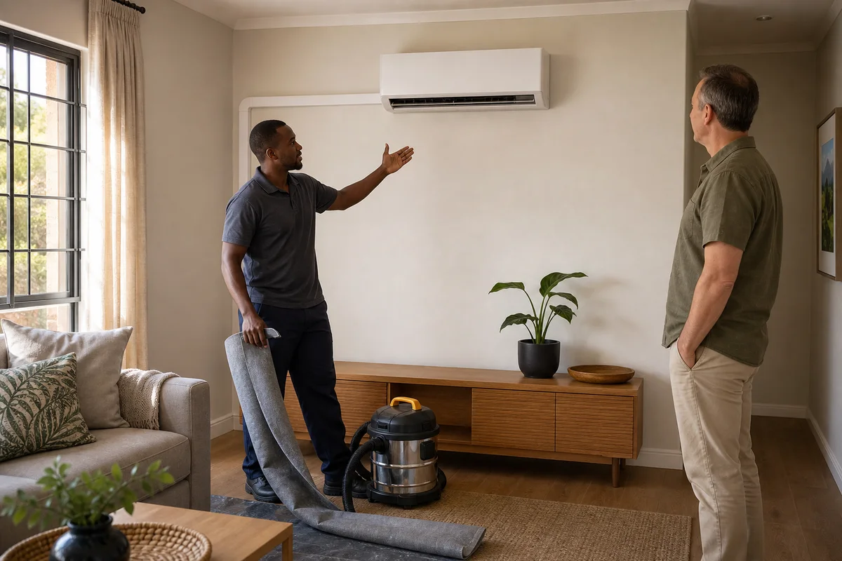 Completed wall-mounted aircon with final cleanup and homeowner walkthrough